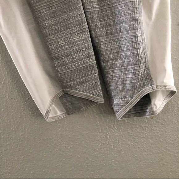 Athleta grey calf length white mesh panels yoga workout leggings women’s small - Picture 6 of 8